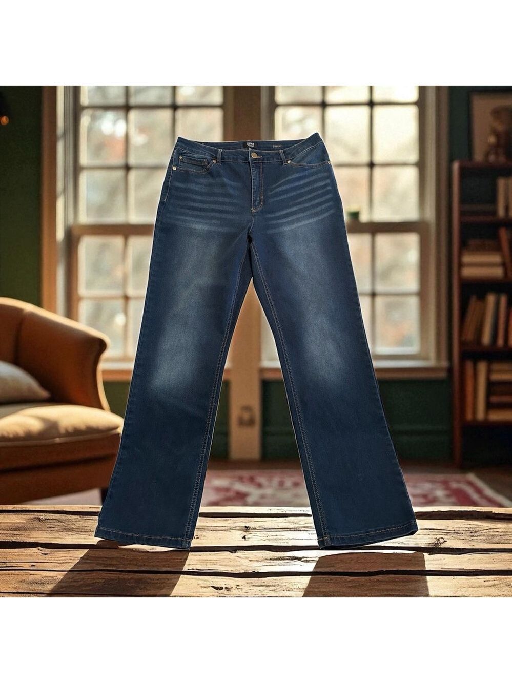 Jones New York Jeans Lexington Straight Womens 12 Blue Distressed Denim 5-Pocket